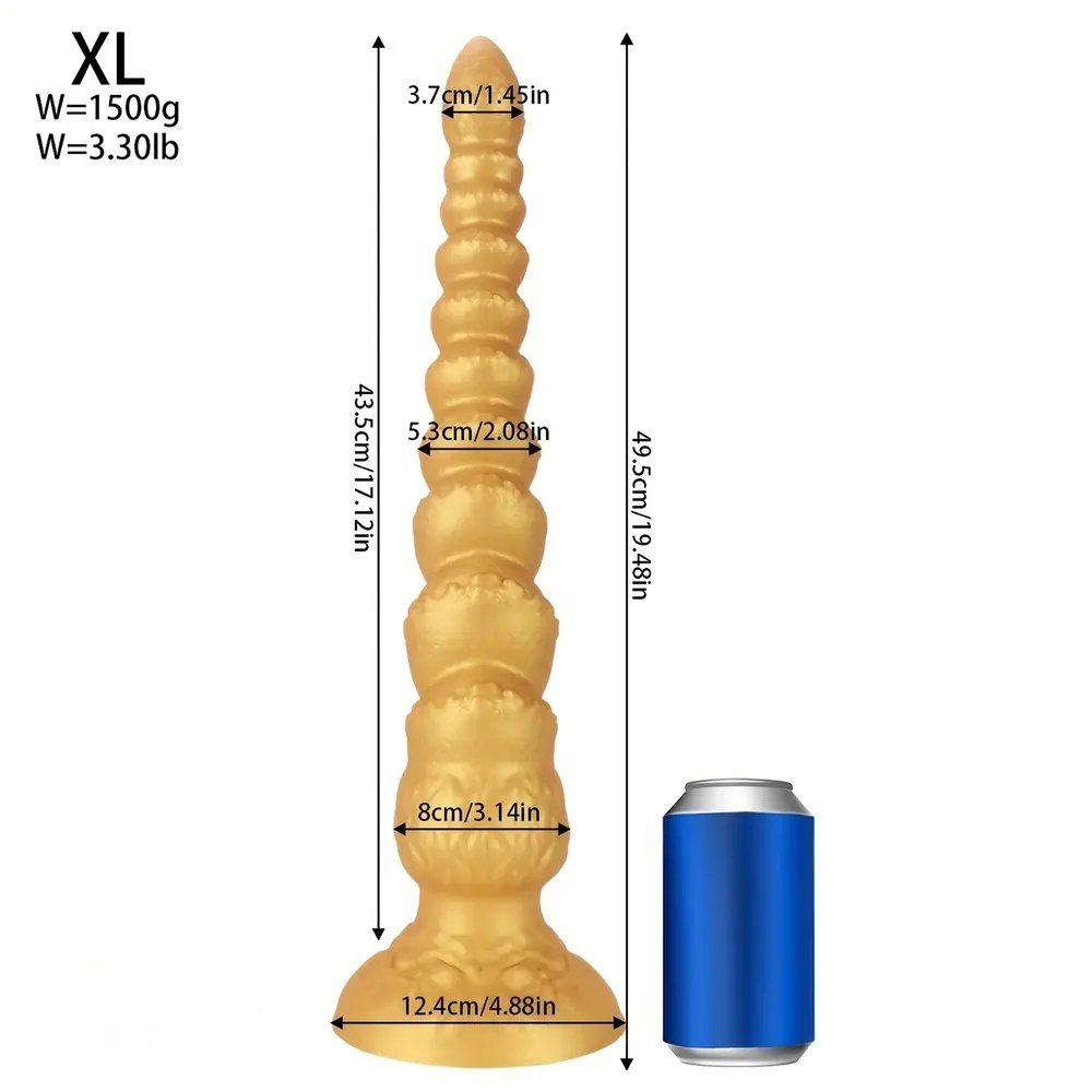 Gold Ribbed Anal Dildo - Huge Silicone Anal Dildo