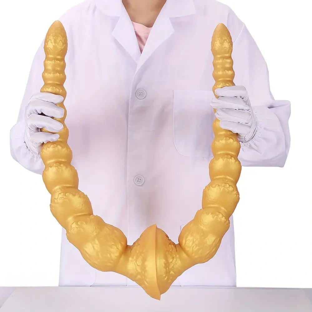 Gold Ribbed Anal Dildo - Huge Silicone Anal Dildo