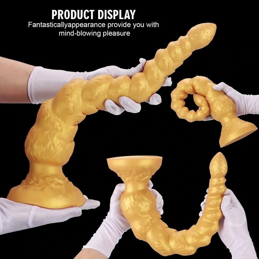 Gold Ribbed Anal Dildo - Huge Silicone Anal Dildo
