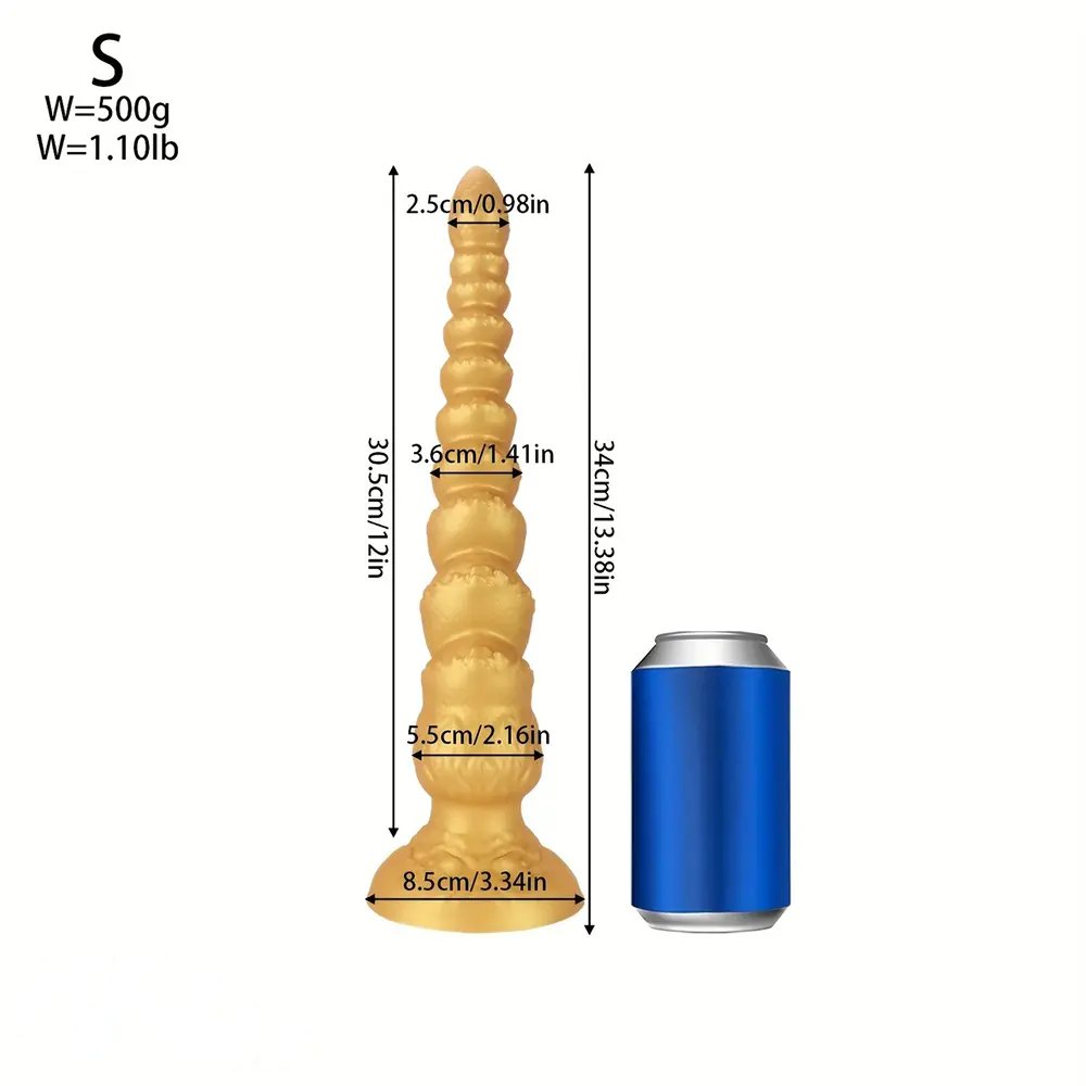 Gold Ribbed Anal Dildo - Huge Silicone Anal Dildo