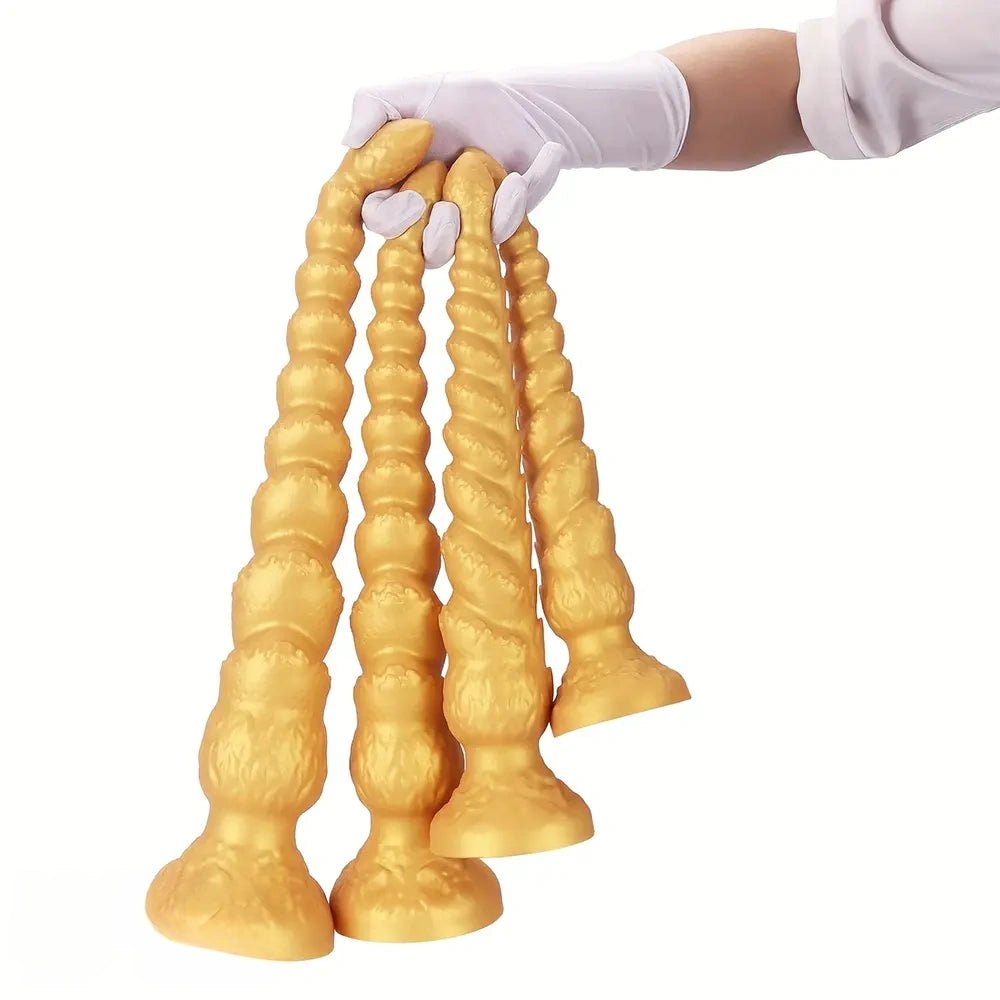 Gold Ribbed Anal Dildo - Huge Silicone Anal Dildo