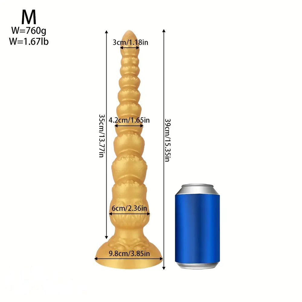 Gold Ribbed Anal Dildo - Huge Silicone Anal Dildo