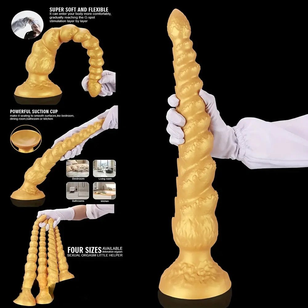 Gold Ribbed Anal Dildo - Huge Silicone Anal Dildo