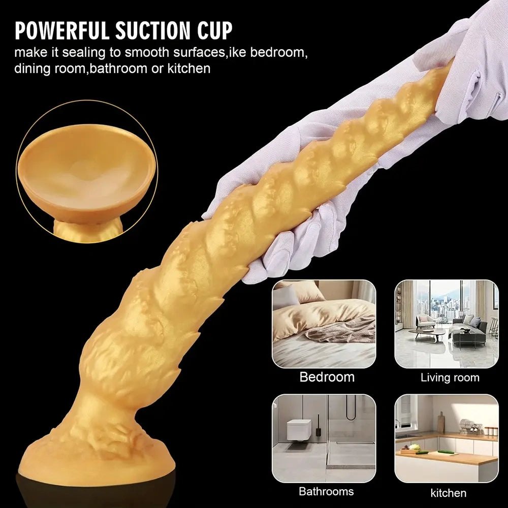 Gold Ribbed Anal Dildo - Huge Silicone Anal Dildo