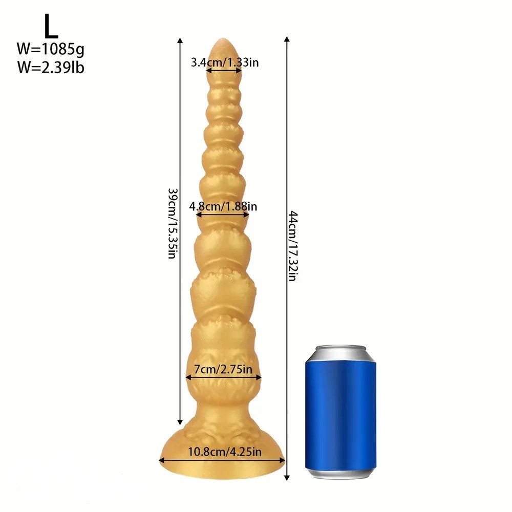 Gold Ribbed Anal Dildo - Huge Silicone Anal Dildo