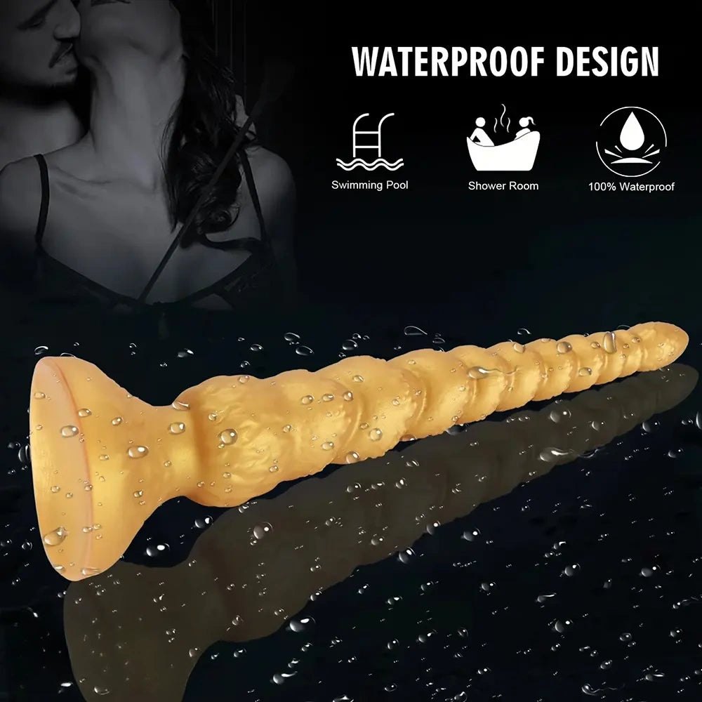 Gold Ribbed Anal Dildo - Huge Silicone Anal Dildo