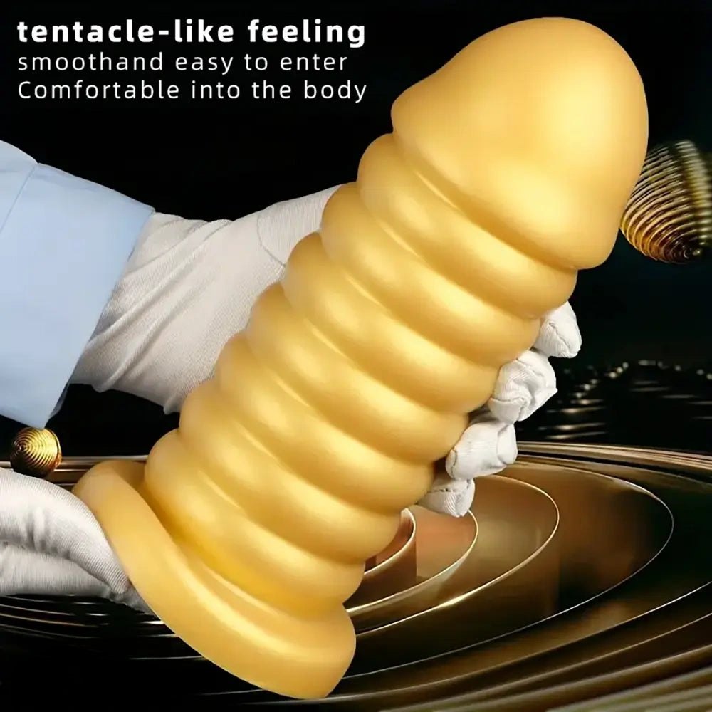 Gold Ribbed Silicone Anal Probe - Ribbed Anal Sex Toy