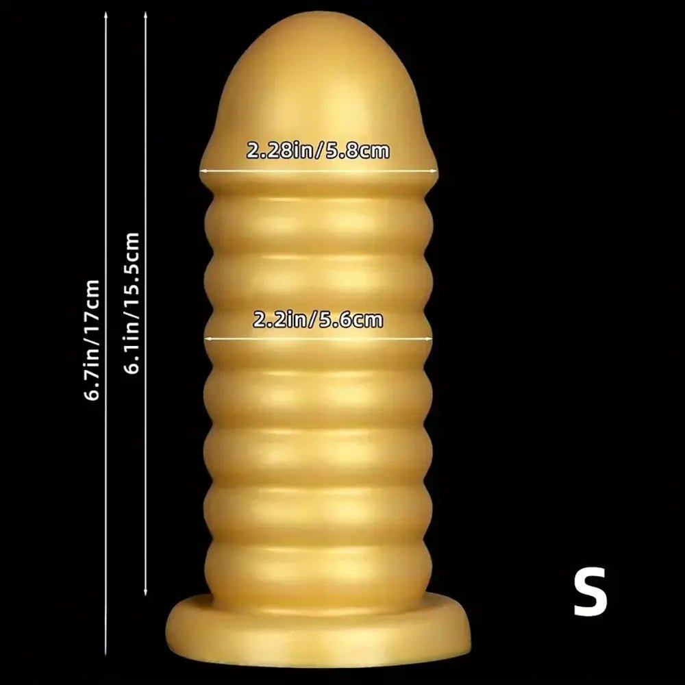 Gold Ribbed Silicone Anal Probe - Ribbed Anal Sex Toy