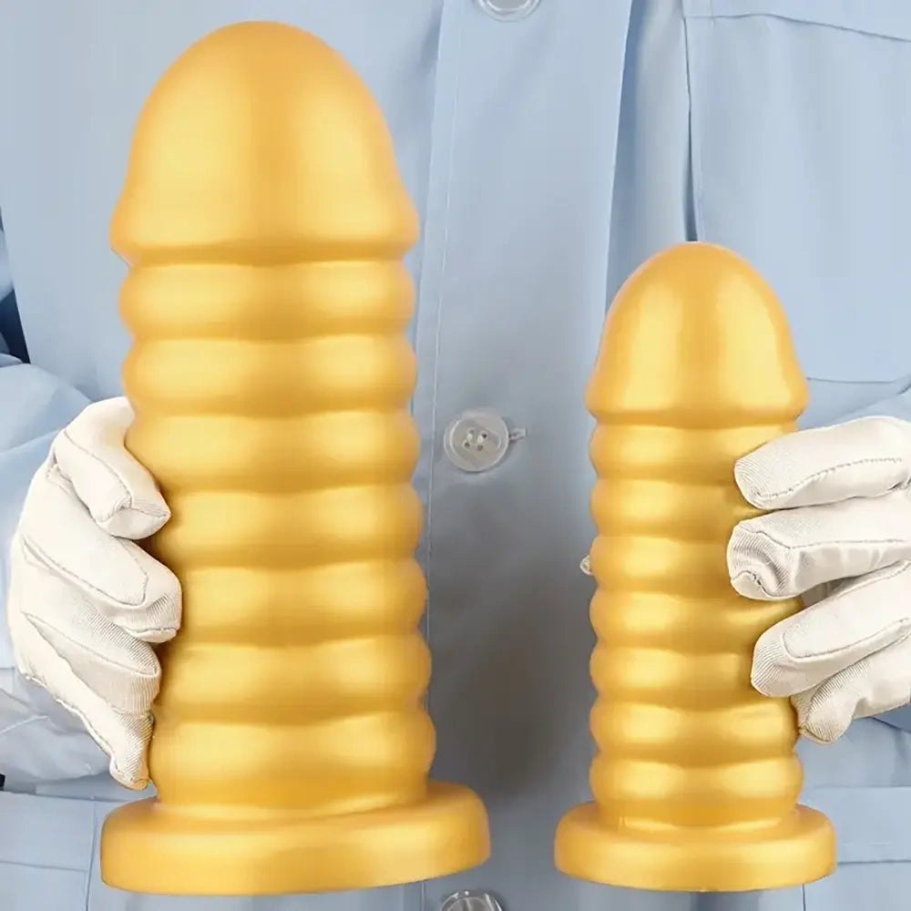 Gold Ribbed Silicone Anal Probe - Ribbed Anal Sex Toy