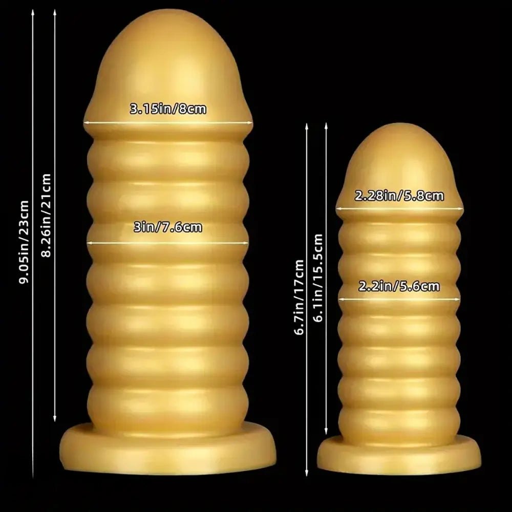 Gold Ribbed Silicone Anal Probe - Ribbed Anal Sex Toy