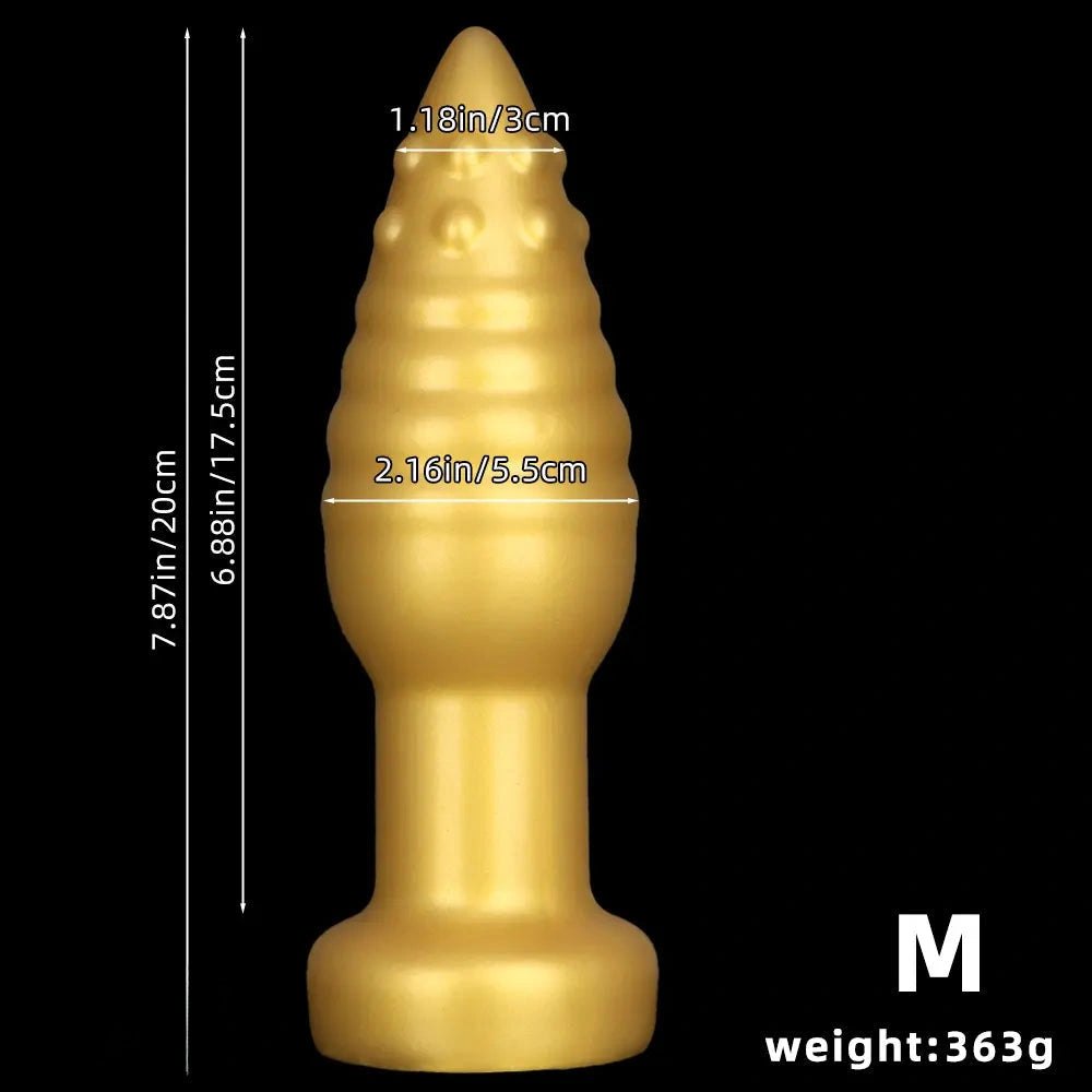 Gold Ribbed Spike Fantasy Dildo - Textured Novelty Dildo