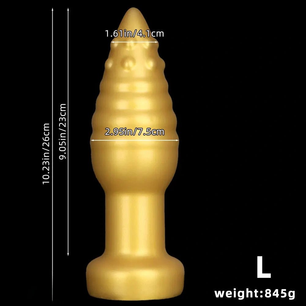 Gold Ribbed Spike Fantasy Dildo - Textured Novelty Dildo