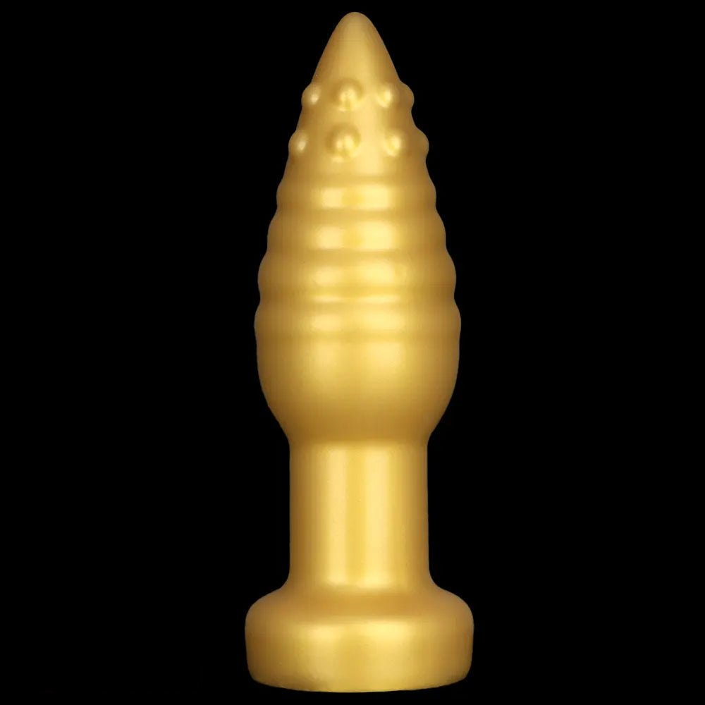 Gold Ribbed Spike Fantasy Dildo - Textured Novelty Dildo
