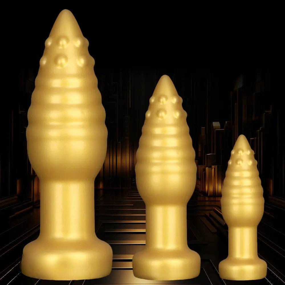 Gold Ribbed Spike Fantasy Dildo - Textured Novelty Dildo