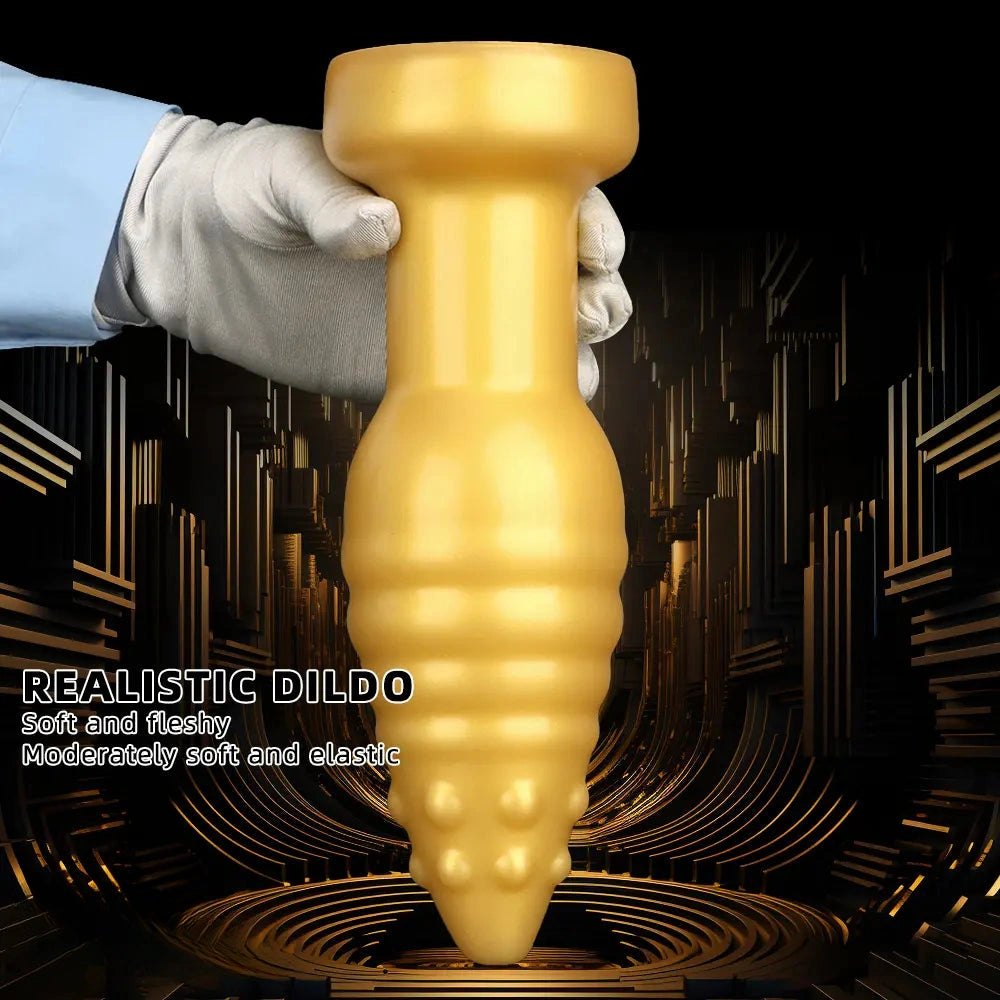 Gold Ribbed Spike Fantasy Dildo - Textured Novelty Dildo