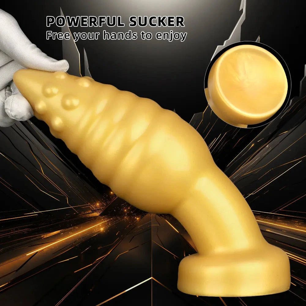 Gold Ribbed Spike Fantasy Dildo - Textured Novelty Dildo