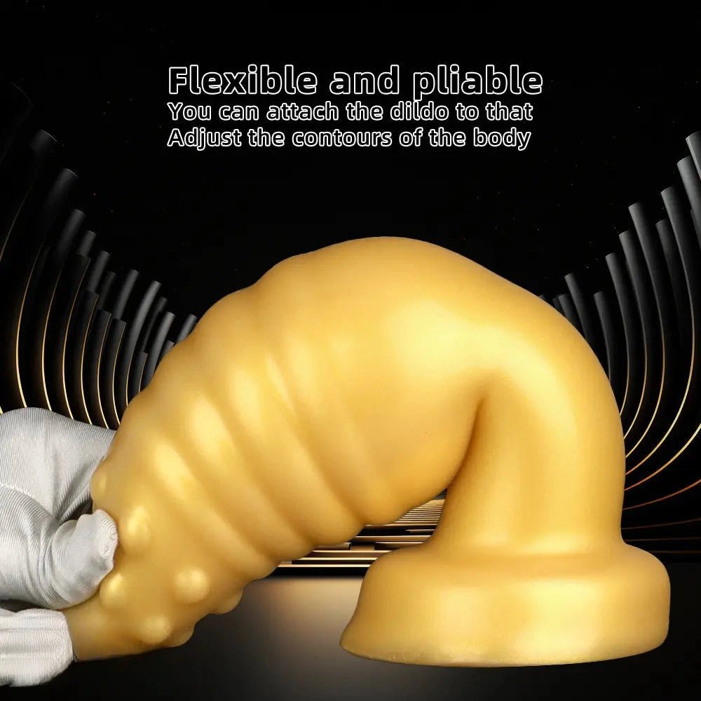 Gold Ribbed Spike Fantasy Dildo - Textured Novelty Dildo