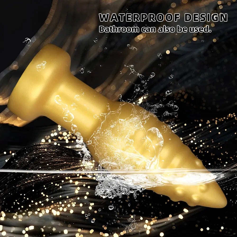 Gold Ribbed Spike Fantasy Dildo - Textured Novelty Dildo