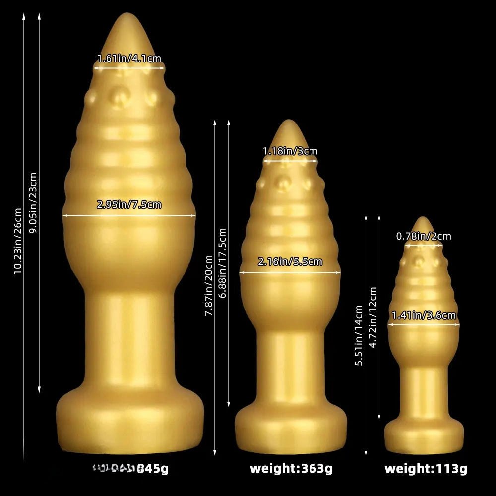 Gold Ribbed Spike Fantasy Dildo - Textured Novelty Dildo