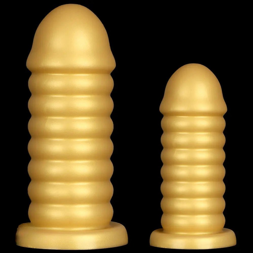 Gold Ribbed Suction Base Anal Dildo - Silicone Anal Sex Toy