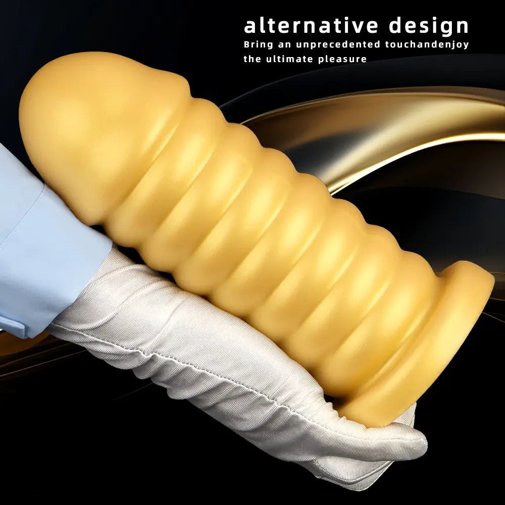 Gold Ribbed Suction Base Anal Dildo - Silicone Anal Sex Toy