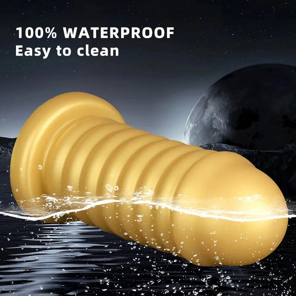 Gold Ribbed Suction Base Anal Dildo - Silicone Anal Sex Toy