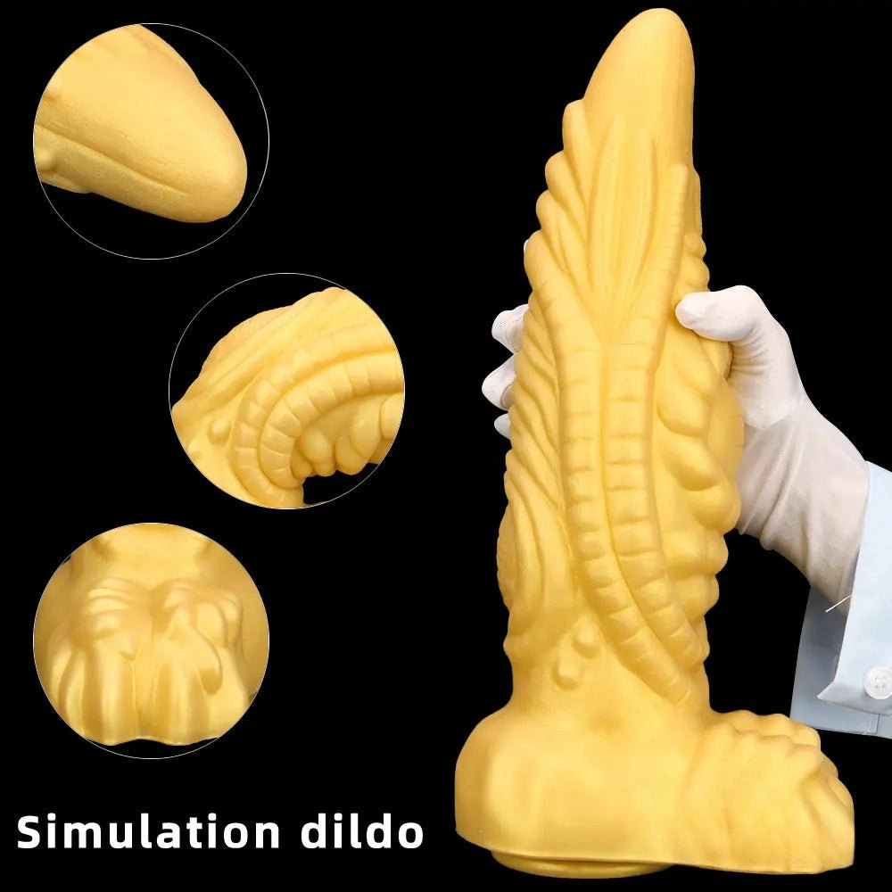 Gold Scale Fantasy Dildo 3.9in - Thick Silicone Dragon Dildo
