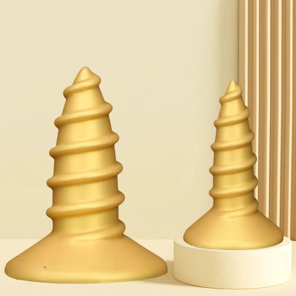 Gold Screw Anal Plug XL - Ribbed Butt Plug, S and L