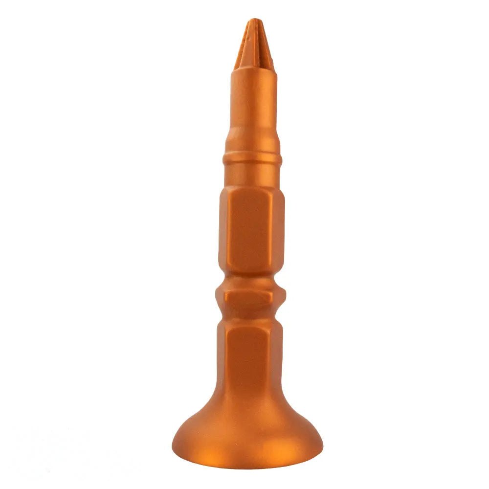 Gold Screw-Ridge Anal Plug - Silicone Suction Cup Butt Plug