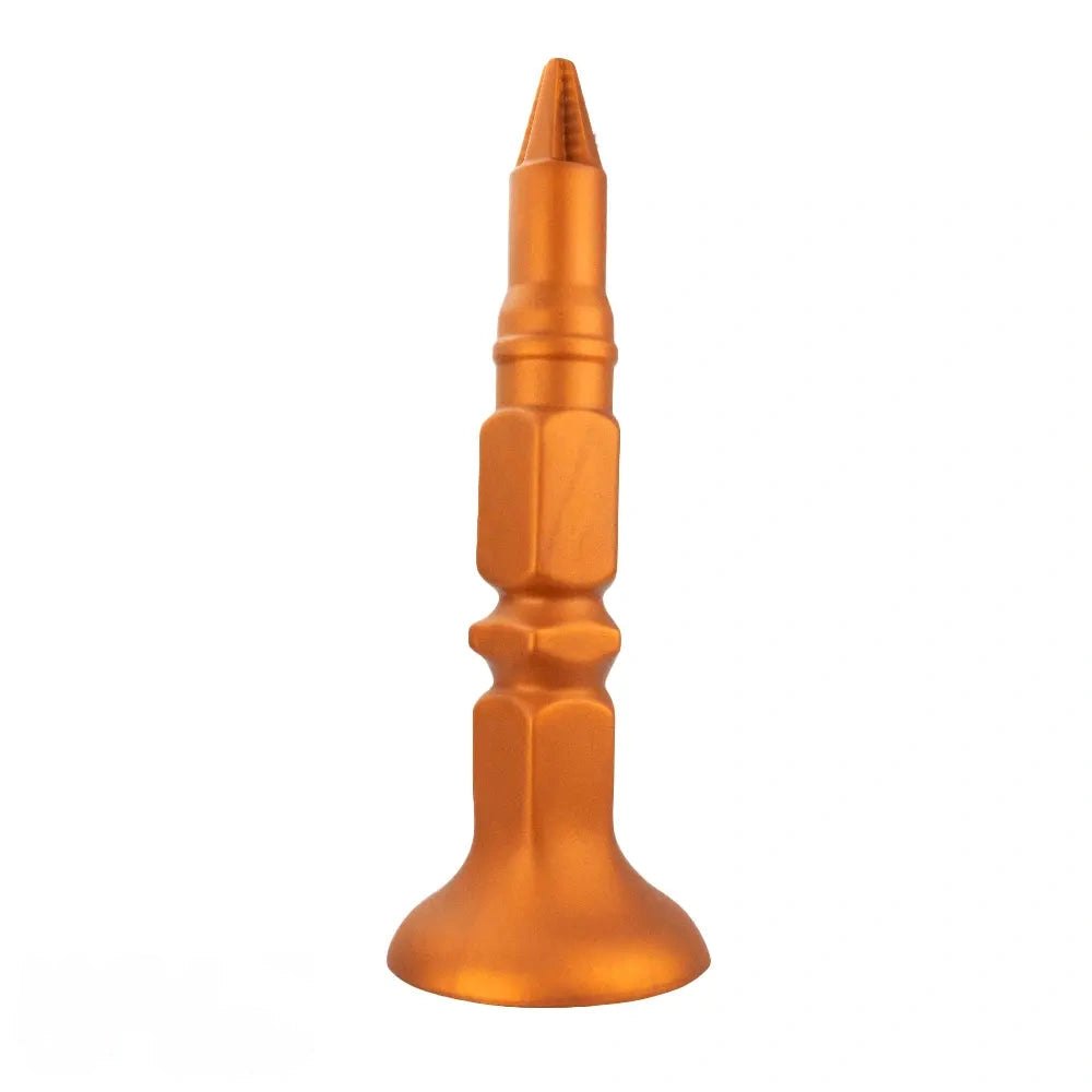 Gold Screw-Ridge Anal Plug - Silicone Suction Cup Butt Plug