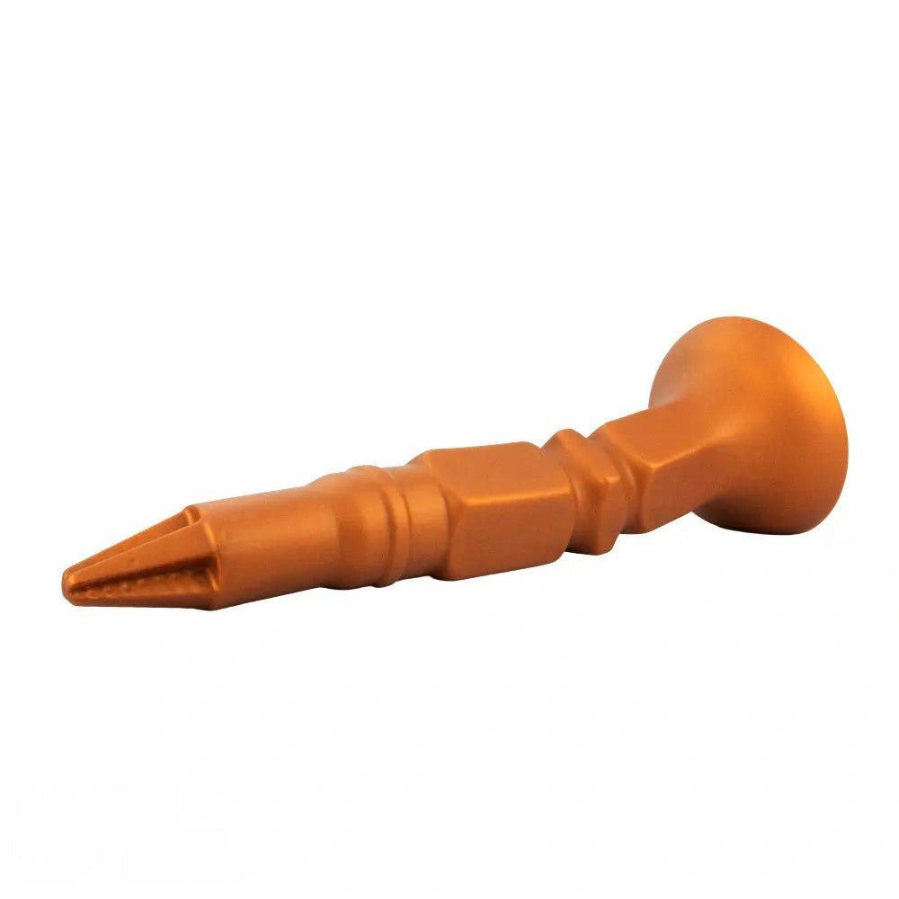 Gold Screw-Ridge Anal Plug - Silicone Suction Cup Butt Plug