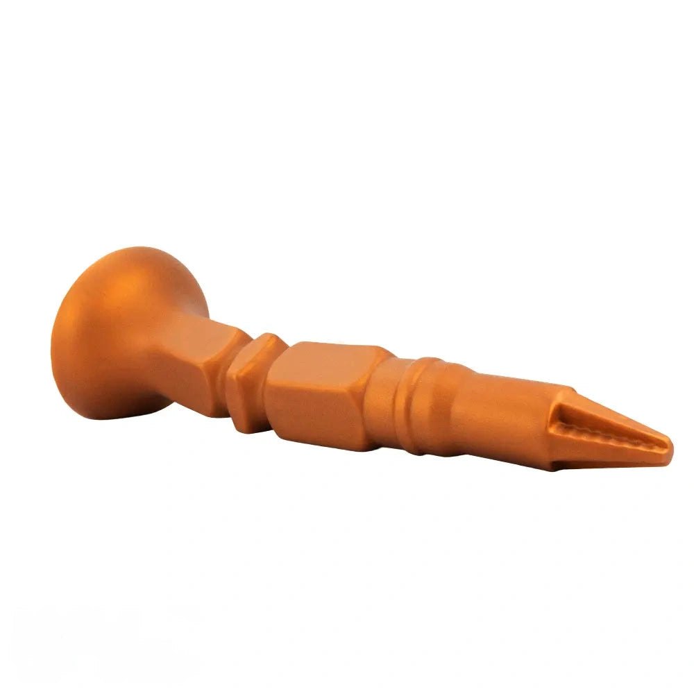 Gold Screw-Ridge Anal Plug - Silicone Suction Cup Butt Plug