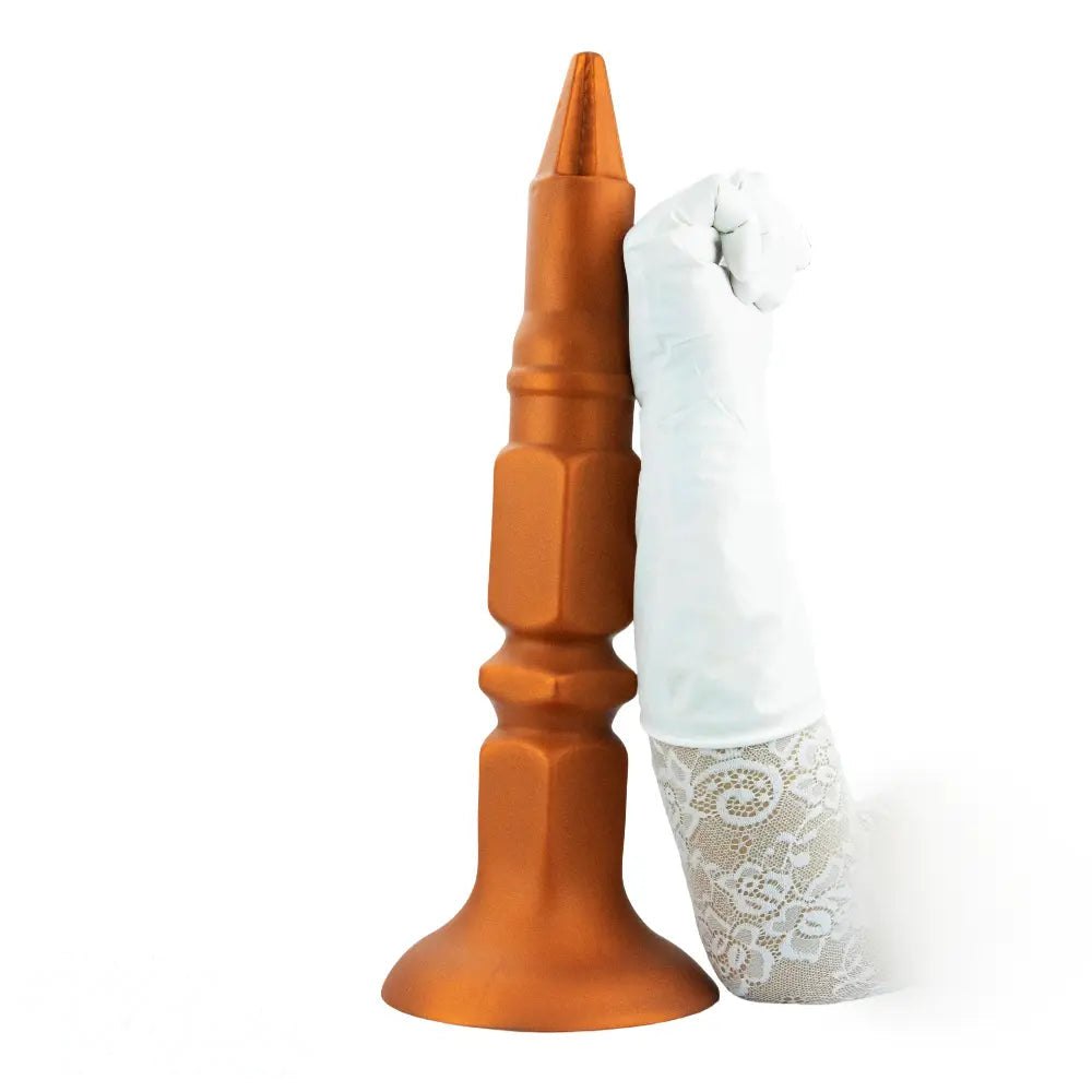 Gold Screw-Ridge Anal Plug - Silicone Suction Cup Butt Plug