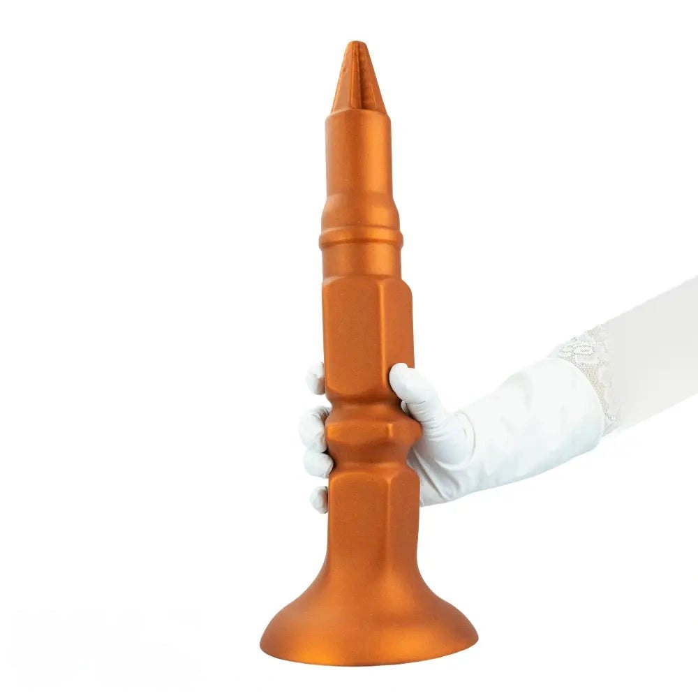 Gold Screw-Ridge Anal Plug - Silicone Suction Cup Butt Plug