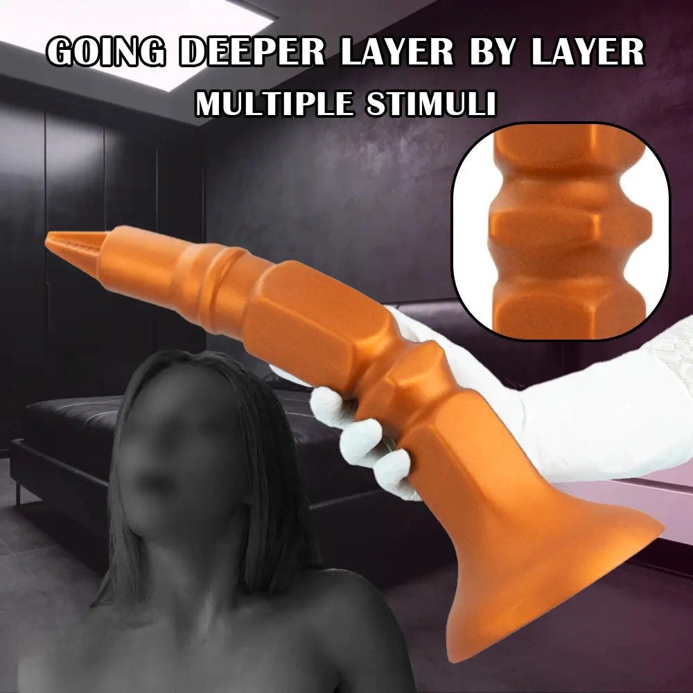 Gold Screw-Ridge Anal Plug - Silicone Suction Cup Butt Plug