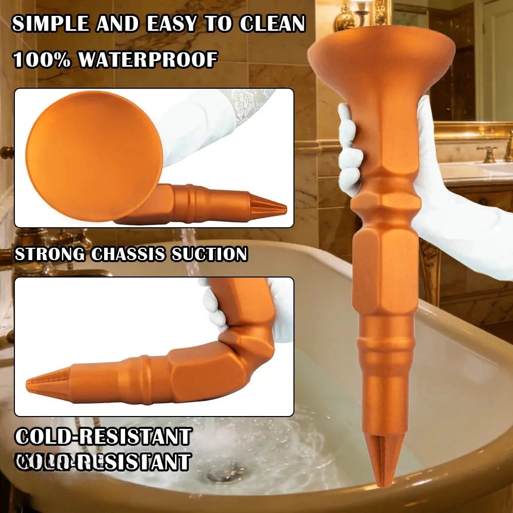 Gold Screw-Ridge Anal Plug - Silicone Suction Cup Butt Plug