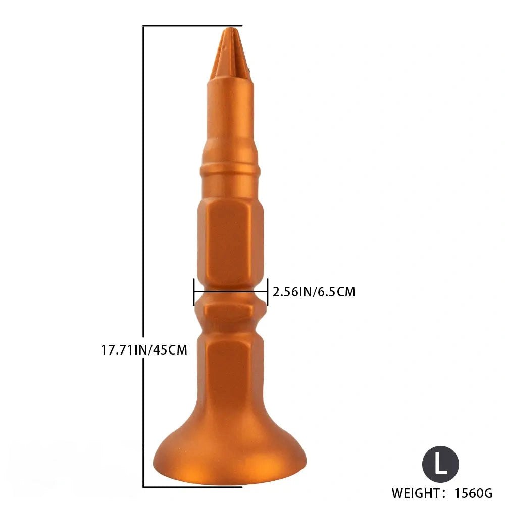Gold Screw-Ridge Anal Plug - Silicone Suction Cup Butt Plug