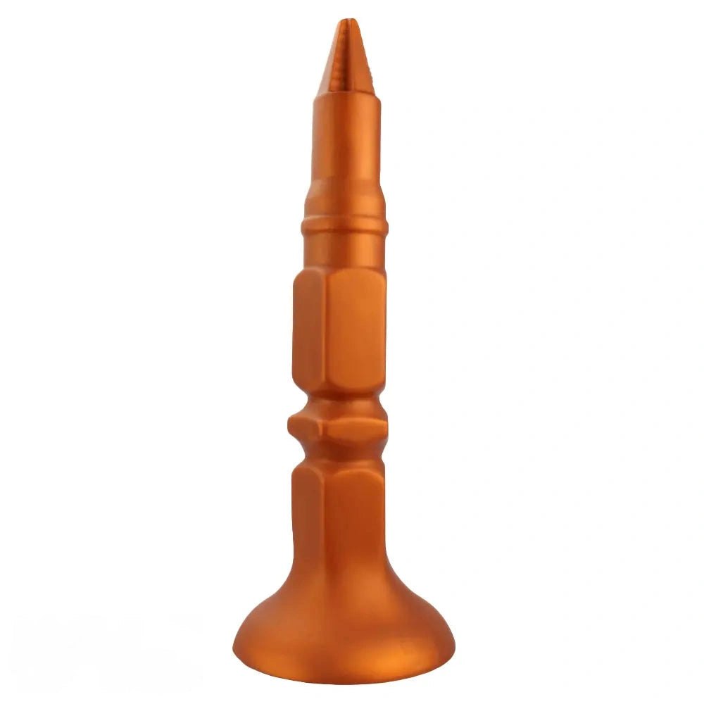 Gold Screw-Ridge Anal Plug - Silicone Suction Cup Butt Plug