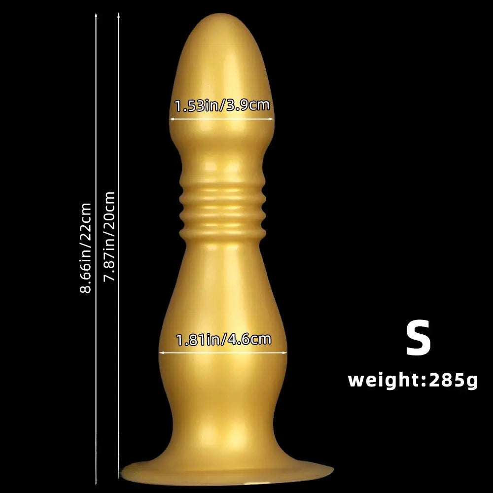 Gold Silicone Ribbed Anal Plug - Huge Anal Plug Dildo