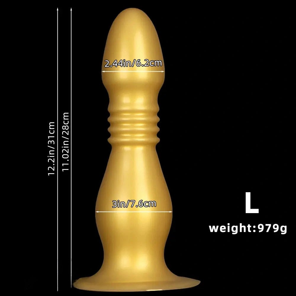 Gold Silicone Ribbed Anal Plug - Huge Anal Plug Dildo