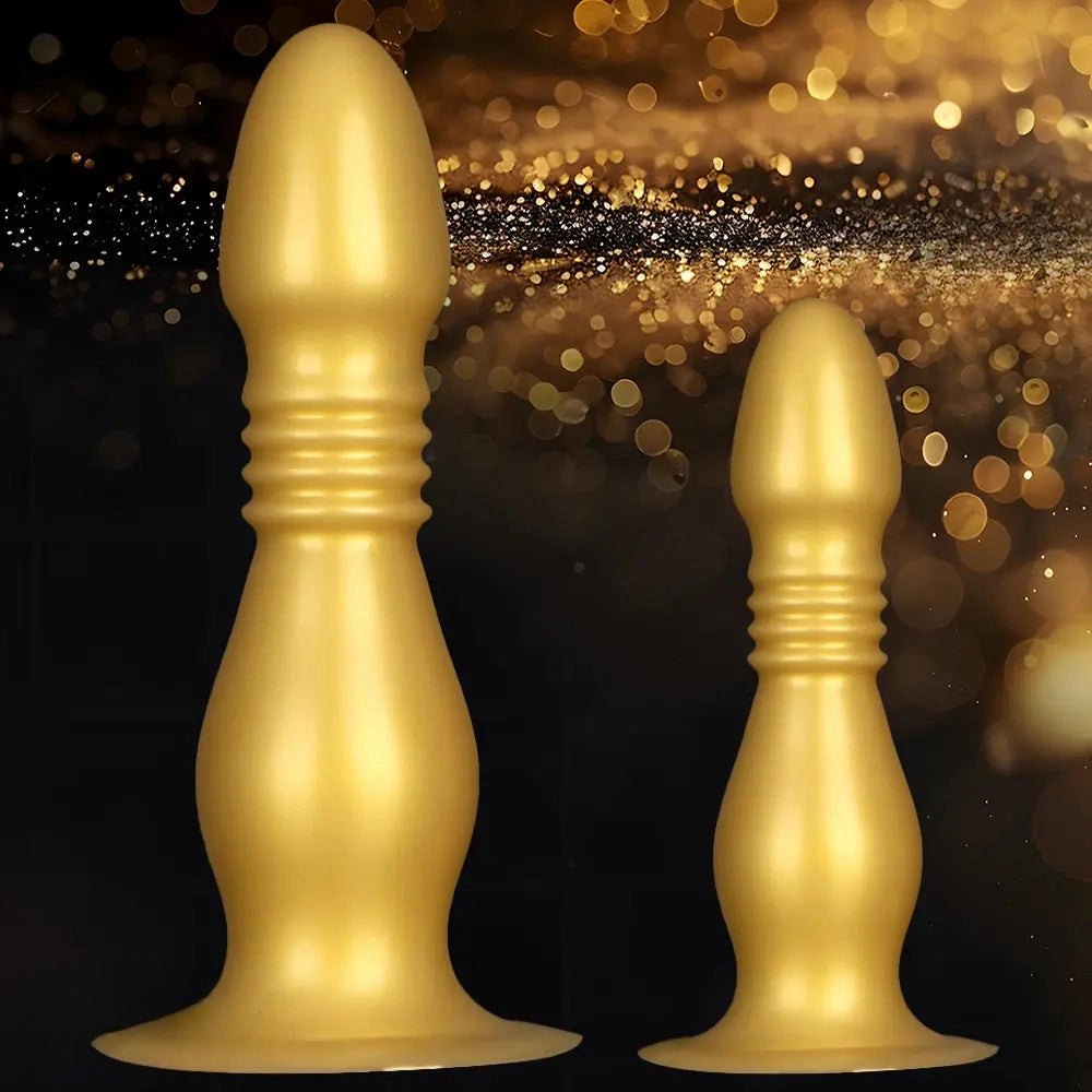 Gold Silicone Ribbed Anal Plug - Huge Anal Plug Dildo