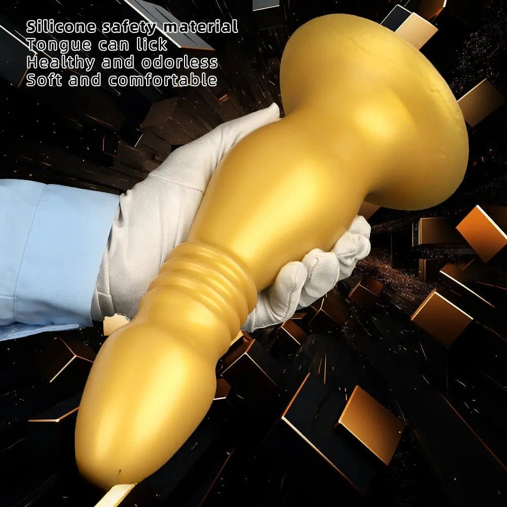 Gold Silicone Ribbed Anal Plug - Huge Anal Plug Dildo