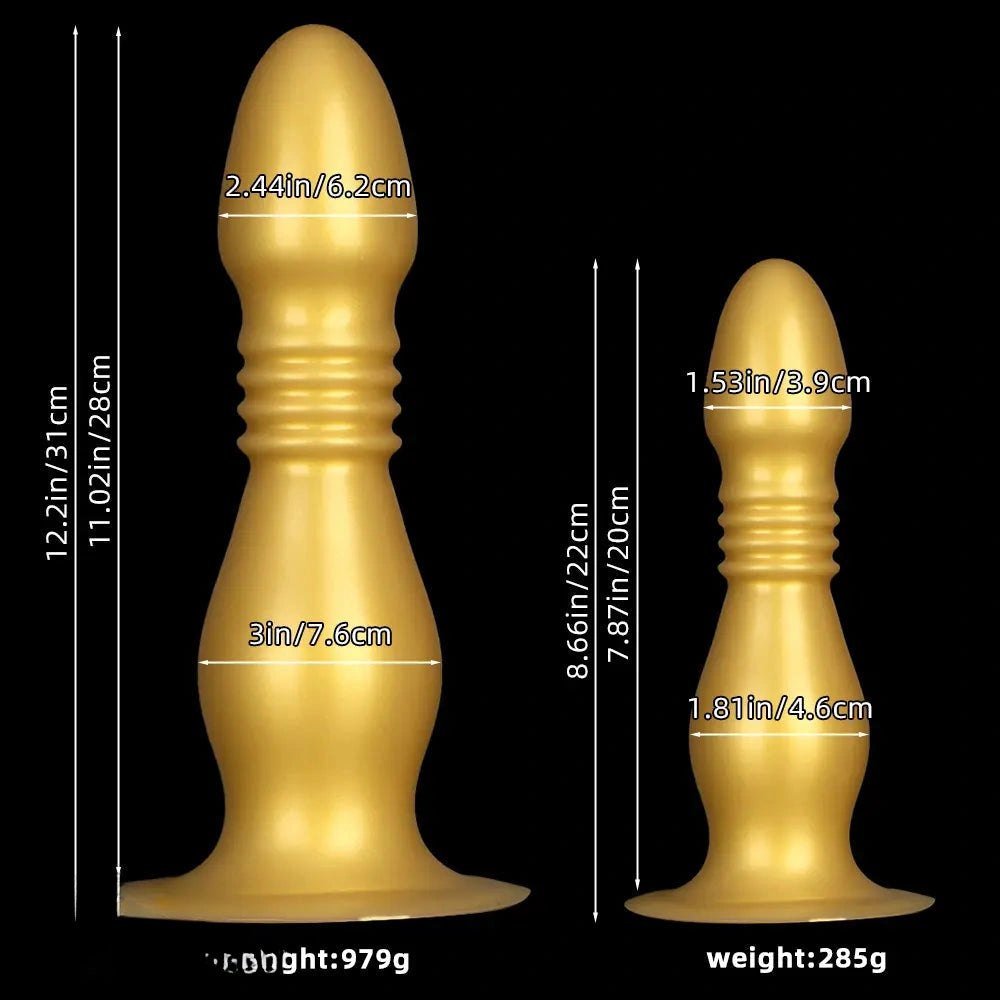 Gold Silicone Ribbed Anal Plug - Huge Anal Plug Dildo