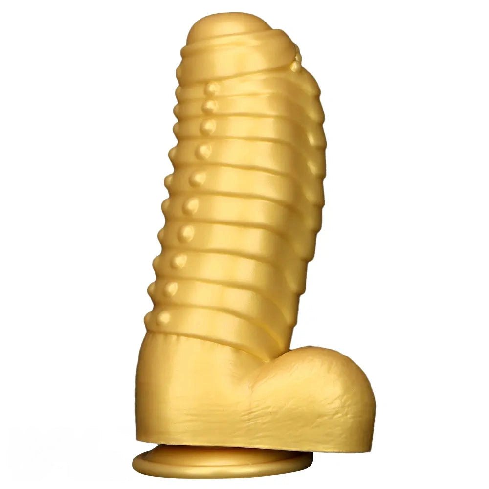 Gold Silicone Ribbed Giant Dildo - Big Textured Silicone Dildo