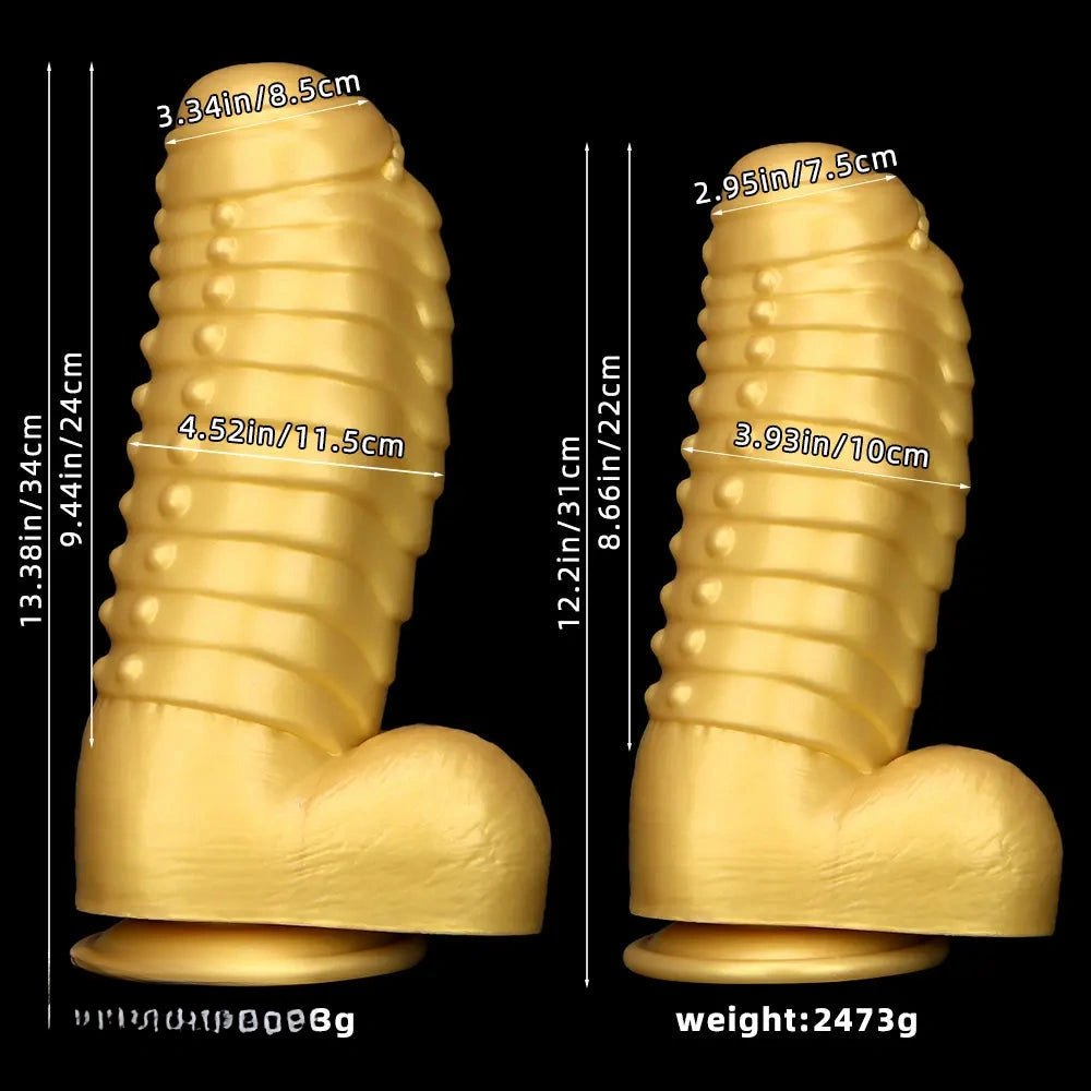 Gold Silicone Ribbed Giant Dildo - Big Textured Silicone Dildo
