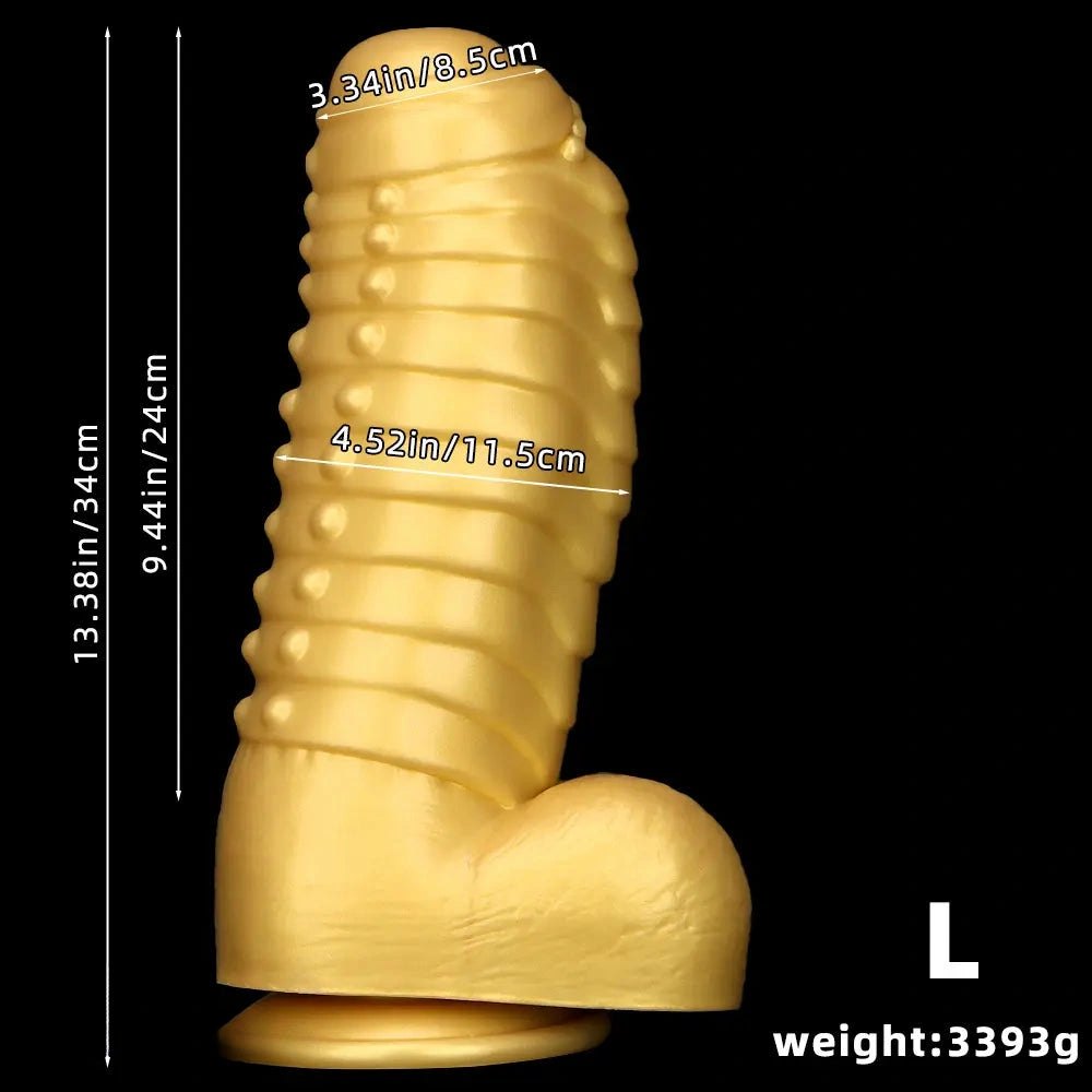 Gold Silicone Ribbed Giant Dildo - Big Textured Silicone Dildo
