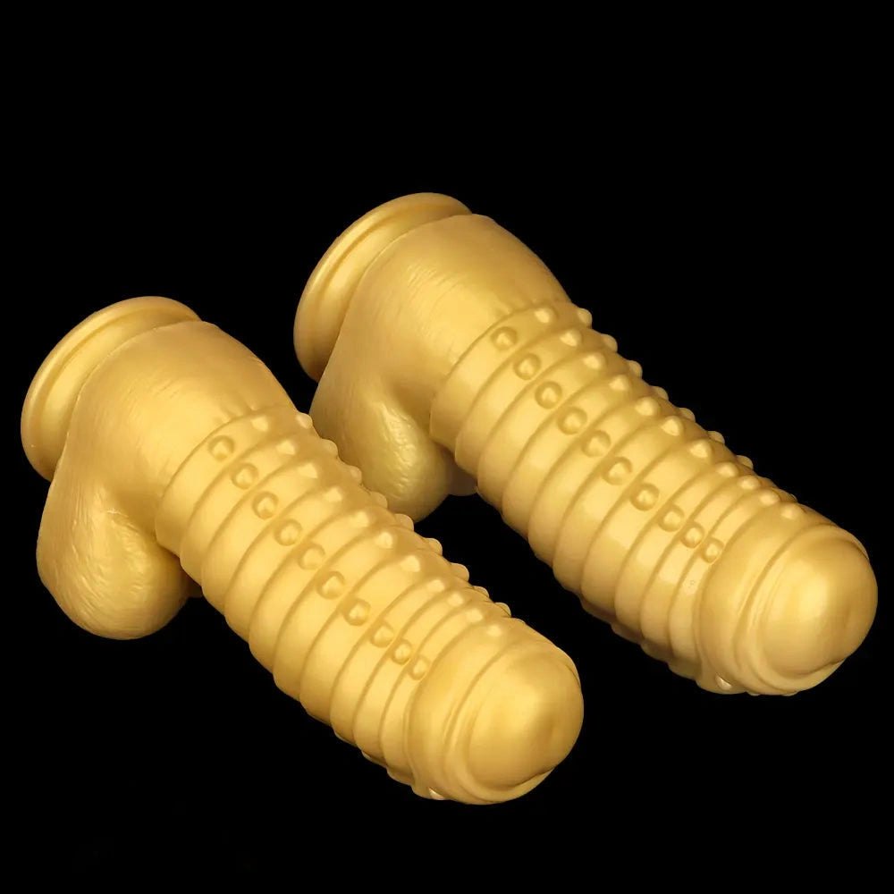 Gold Silicone Ribbed Giant Dildo - Big Textured Silicone Dildo
