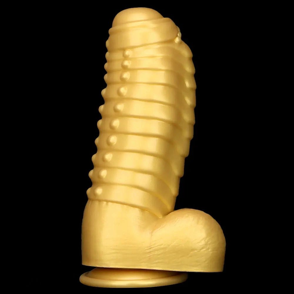 Gold Silicone Ribbed Giant Dildo - Big Textured Silicone Dildo