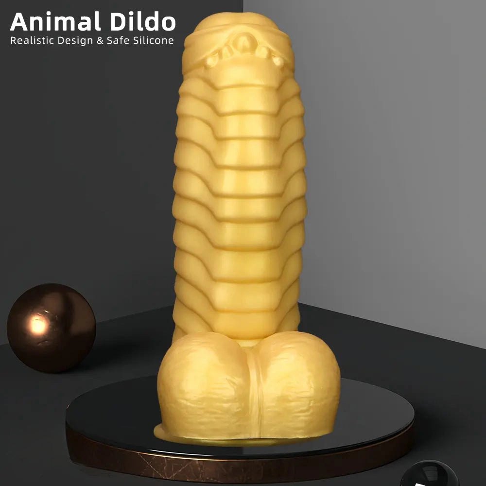 Gold Silicone Ribbed Giant Dildo - Big Textured Silicone Dildo