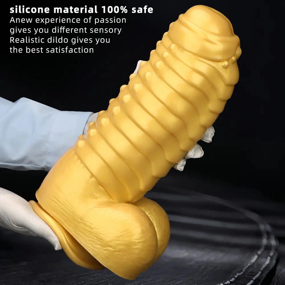 Gold Silicone Ribbed Giant Dildo - Big Textured Silicone Dildo